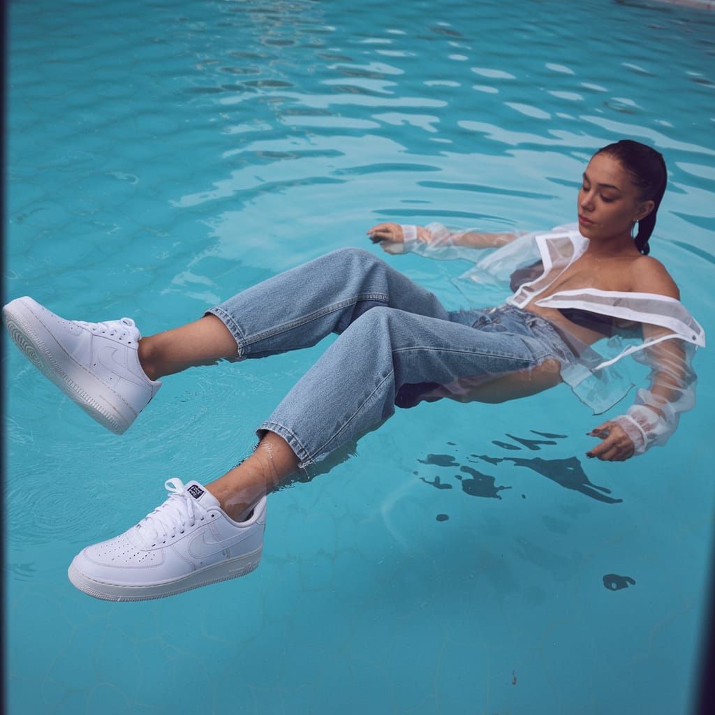 Casual Woman in Azure Swimming Pool