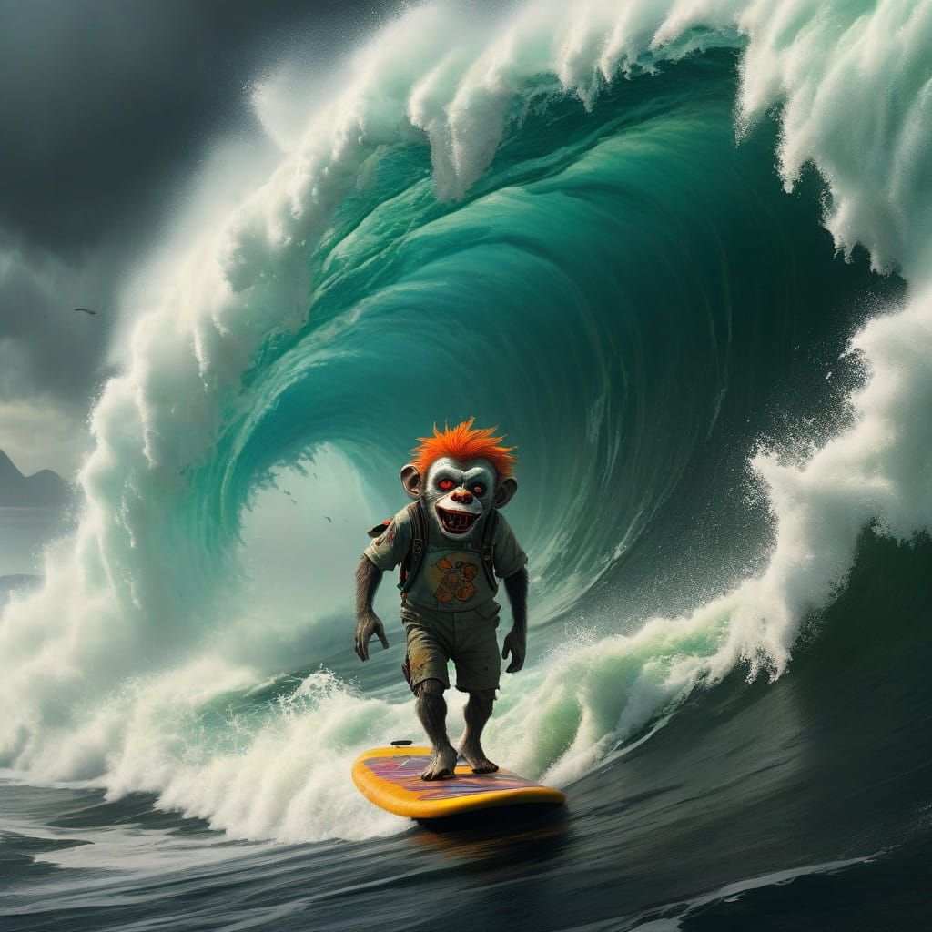 Cyberpunk-Inspired Toddler Zombie Surfs Maelstrom in Neon-Gl...