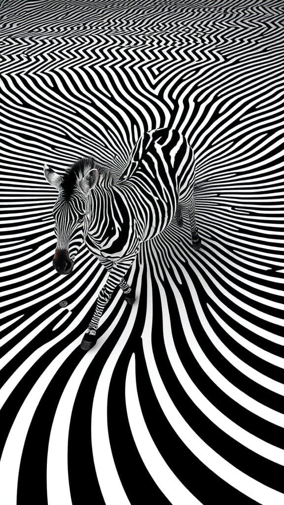 Optical Illusion Zebra in Op-Art Style