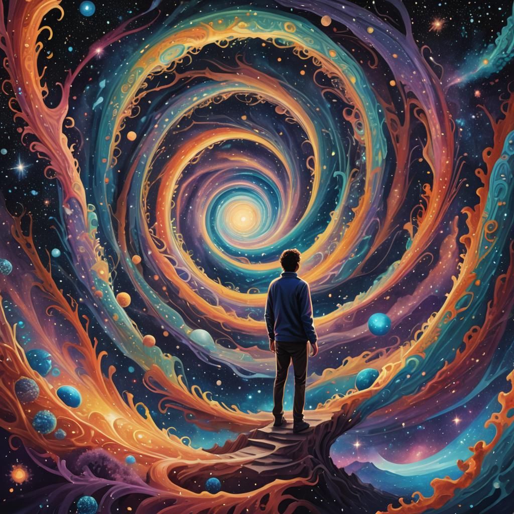 Lone Figure Enters Dreamlike Astral Realm