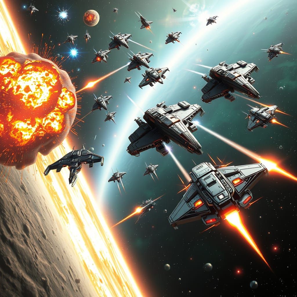 Epic Space Battle with Shimmering Stardust