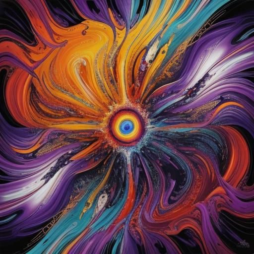 Surreal Vortex of Strange Objects in Vibrant Oil Painting