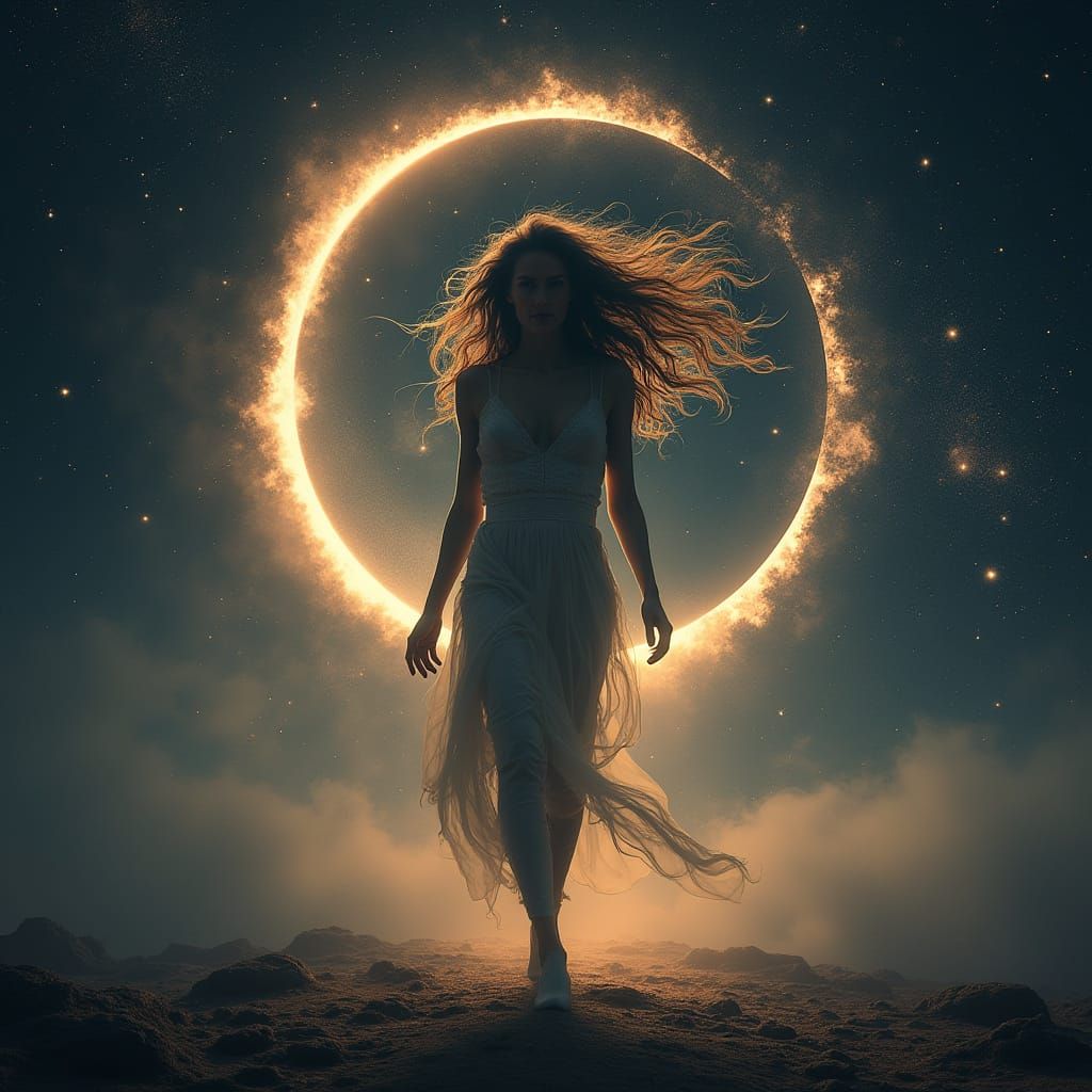 Eclipse Goddess in Dreamlike Space-Fantasy