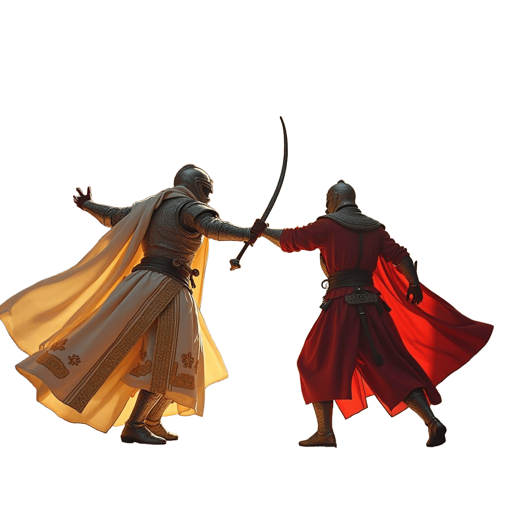 Arab Knight and Crusader Battle in Andalusia