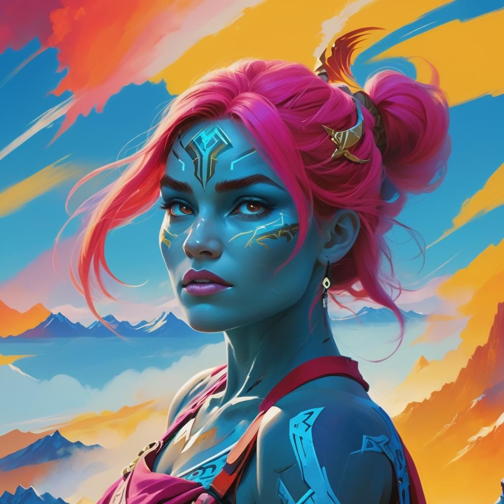 Heroic Warrior on Mountaintop in Digital Painting