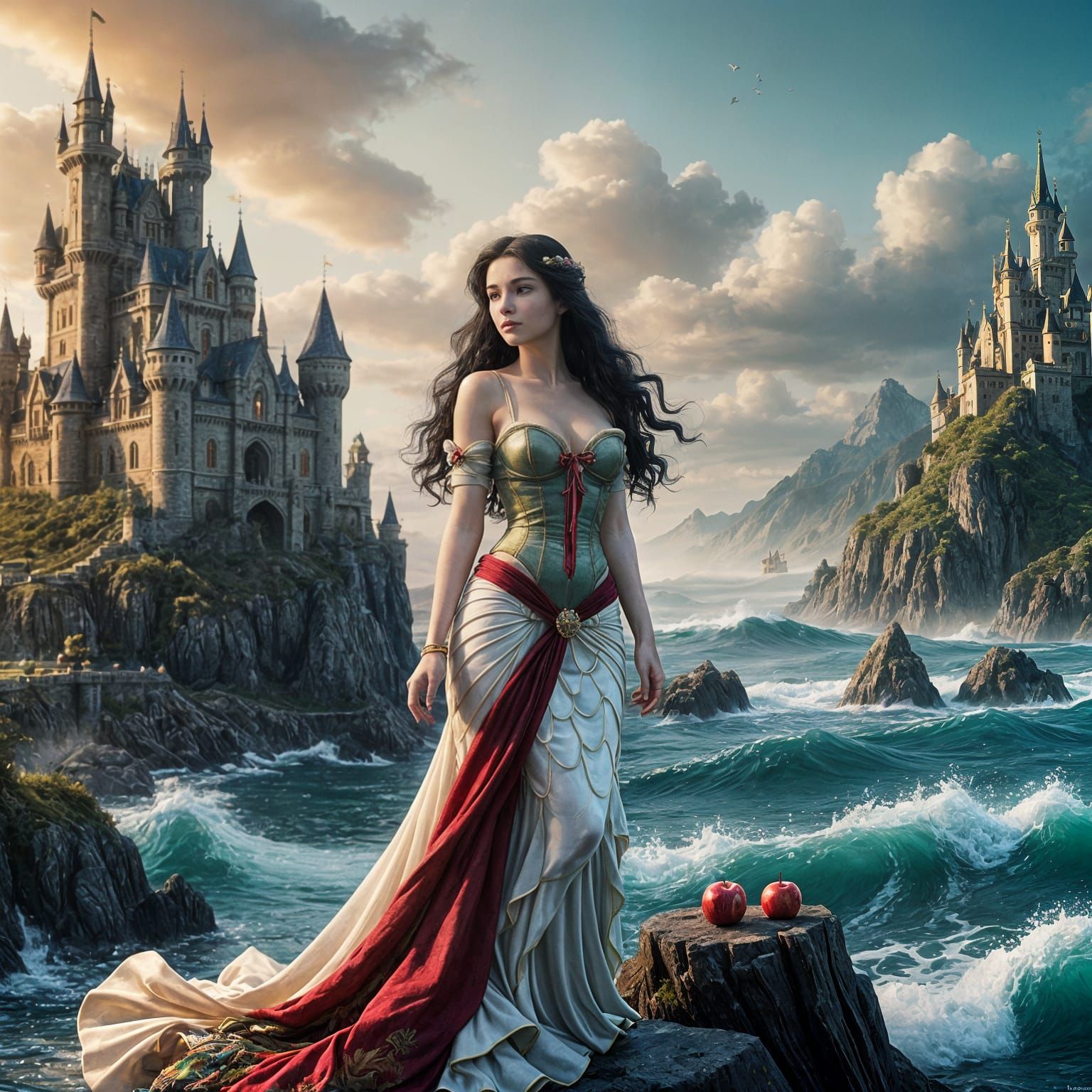 Mermaid Snow White in a Vibrant Digital Castle