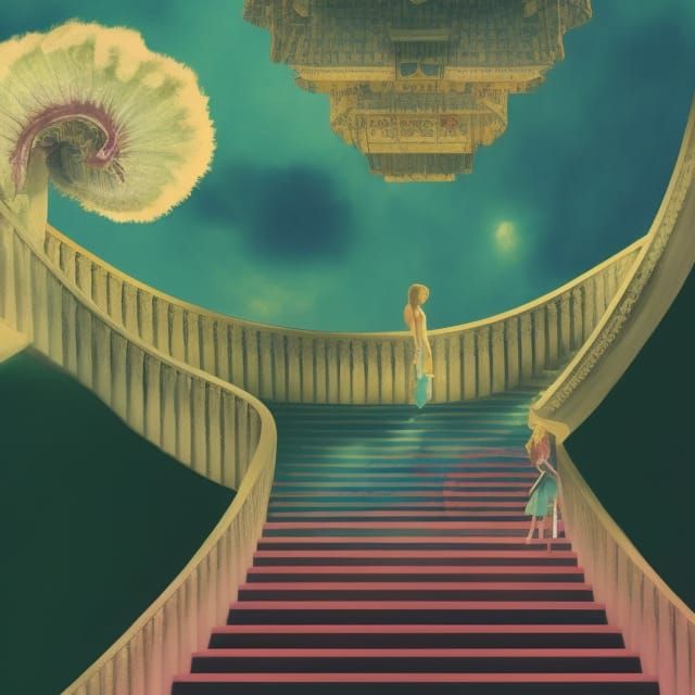 Grand Staircase Labyrinth: A Vibrant Digital Illustration
