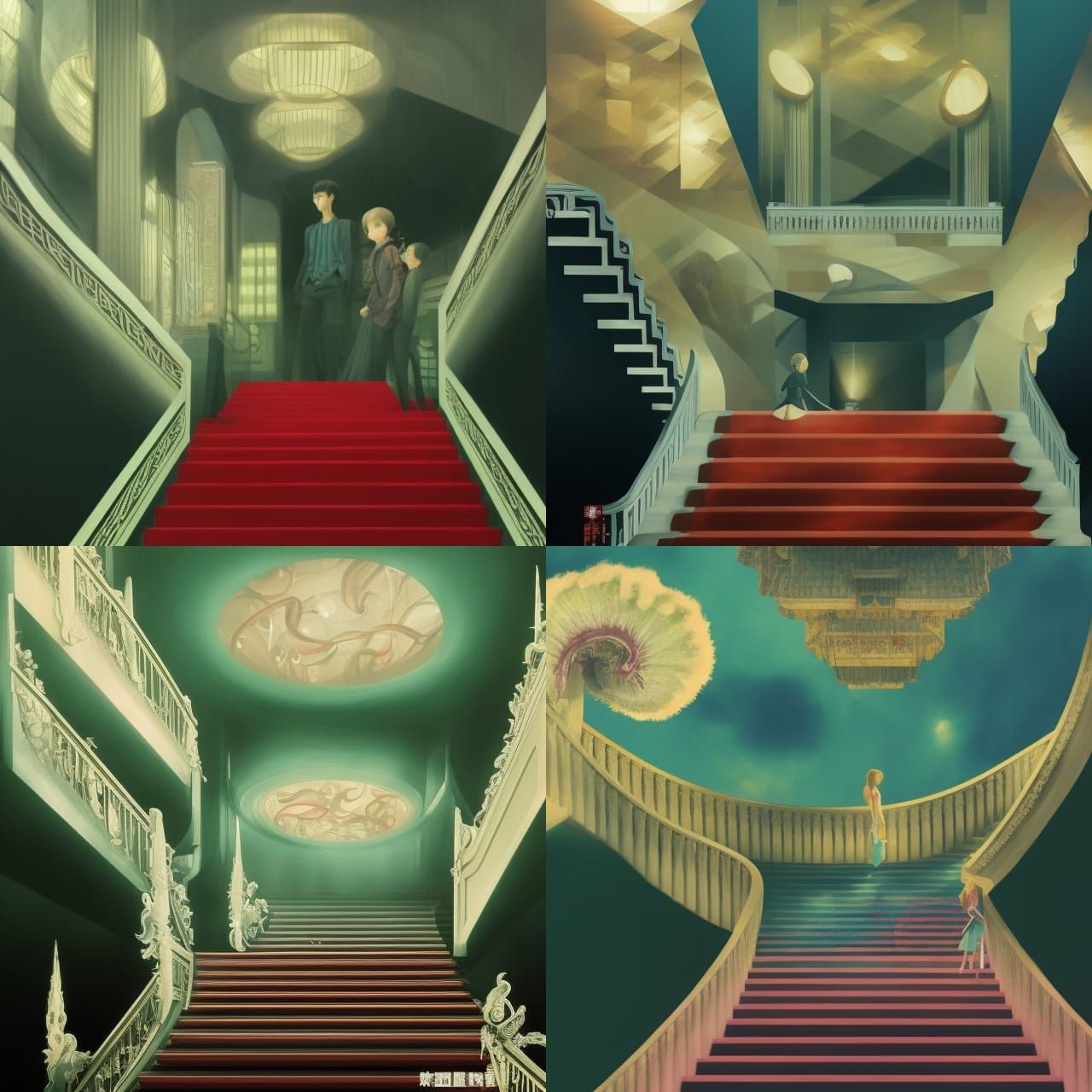 Grand Staircase Labyrinth: Vibrant Maximalist Digital Art