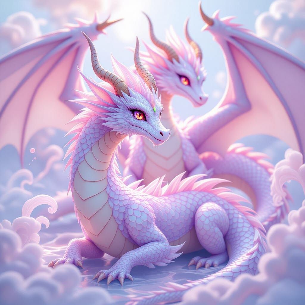 Anime Dragon Girl With Shimmering Lights And Dragon Backgrou...