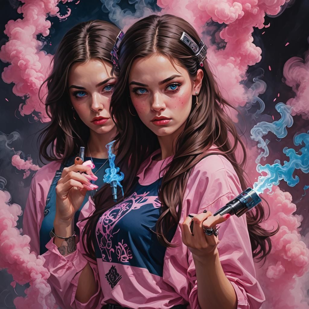 Teenage Girl Vaping in Sinister Digital Art