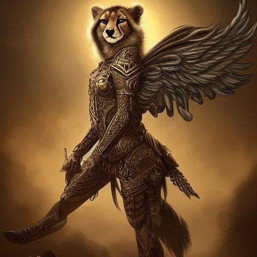 Armored Winged Cheetah Warrior in Digital Painting