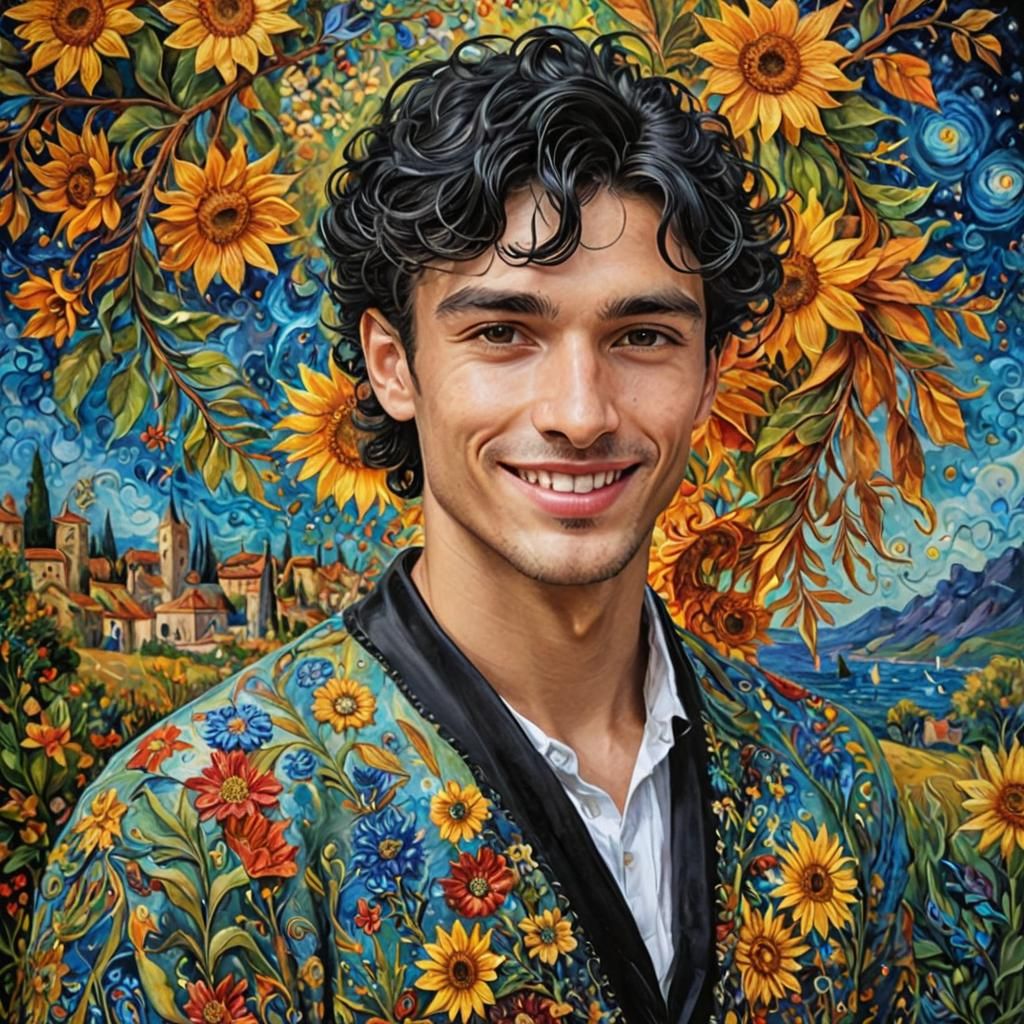 Smiling Man, Surrealist Art in Impasto Style