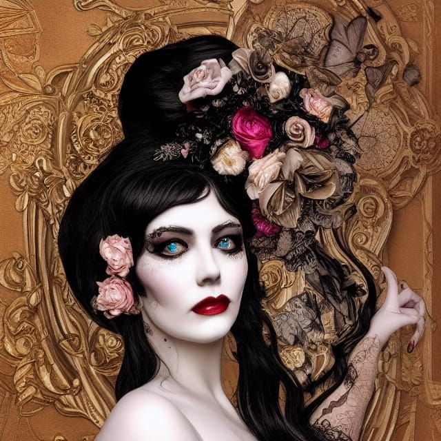 Art Nouveau Zombie Girl Portrait in Latex