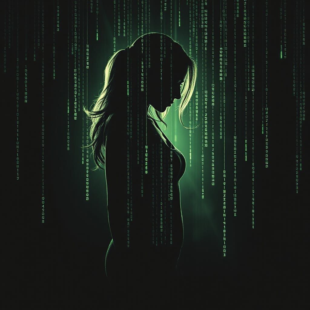 Digital Woman Silhouette in Matrix Code Art