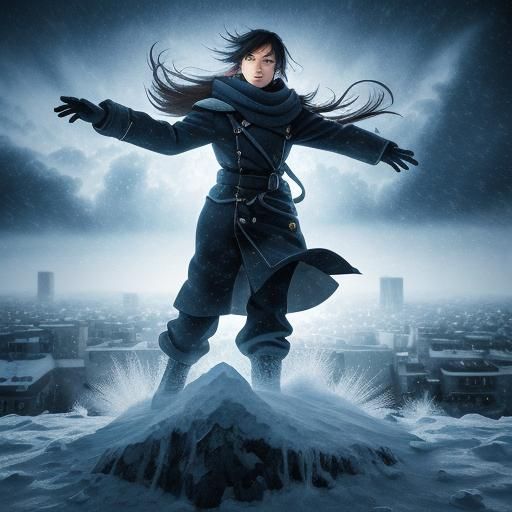 Manga Girl Unleashes Snowstorm with Icy Aura