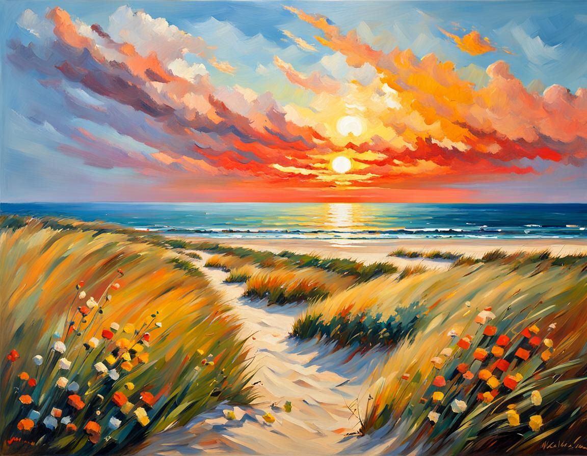 North Sea Beach Impasto Oil Painting