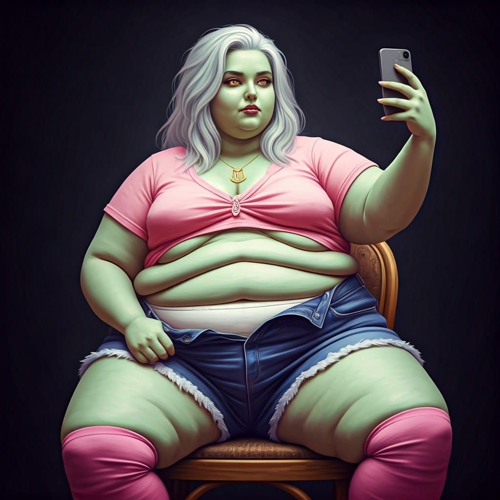 Overweight Social Media Star Taking a Selfie
