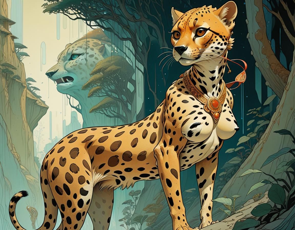 Anthro Cheetara in a Vibrant Cyberpunk Aesthetic