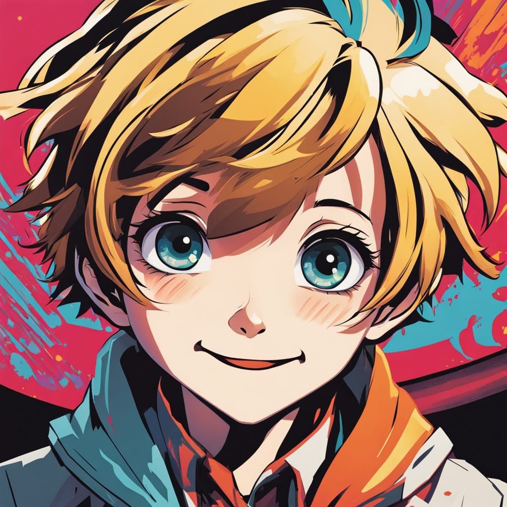 Vibrant Manga Portrait of Chibli with Mischievous Grin