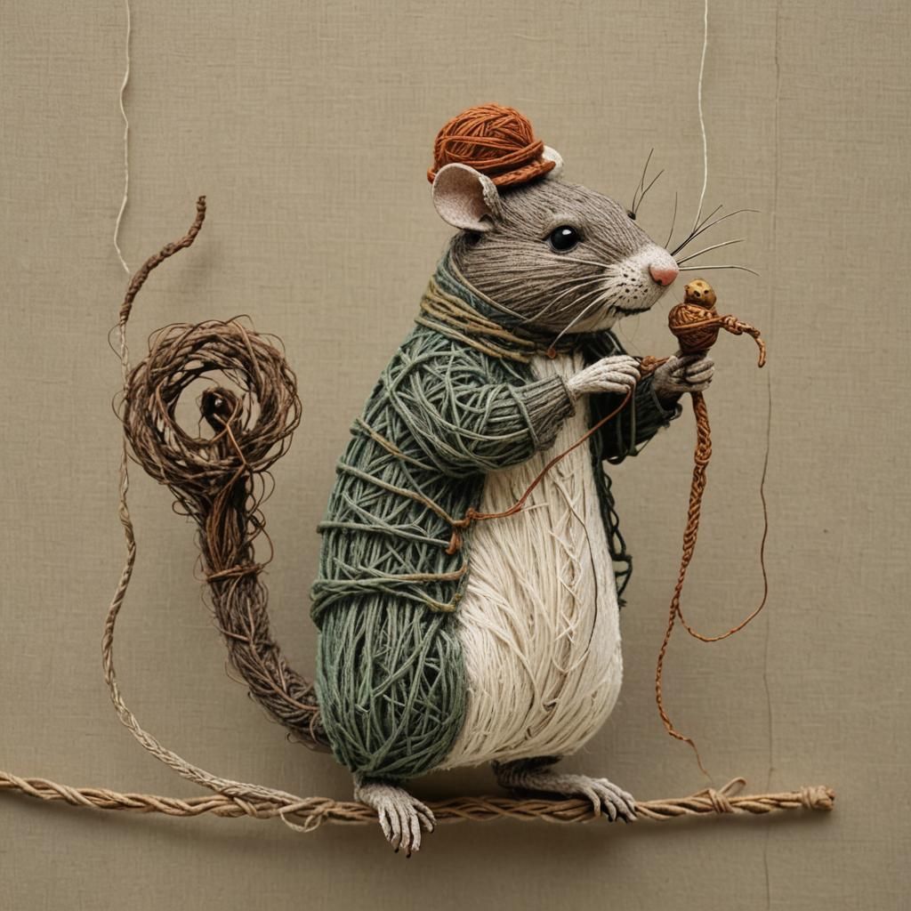Mouse Riding Squirrel in Macrame Style