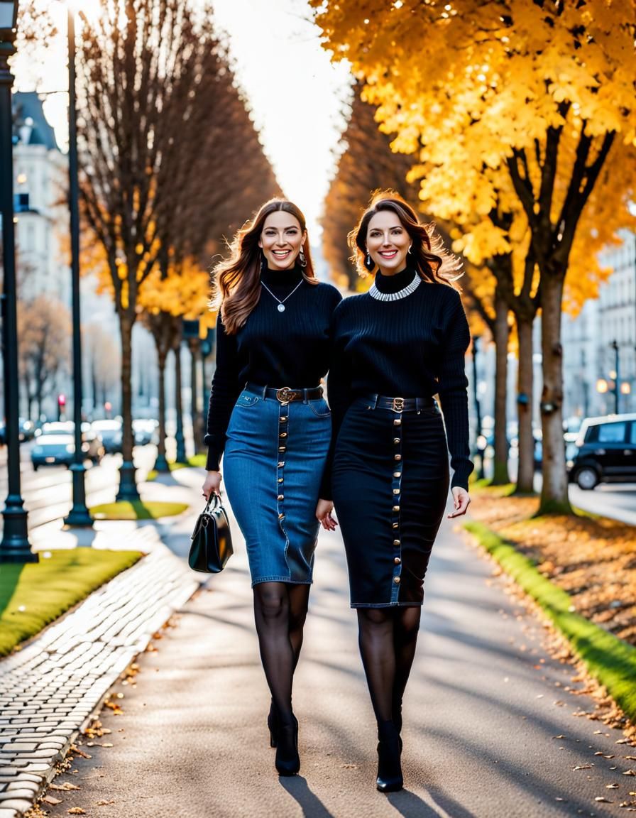 Elegant German Women in City, Oil Painting