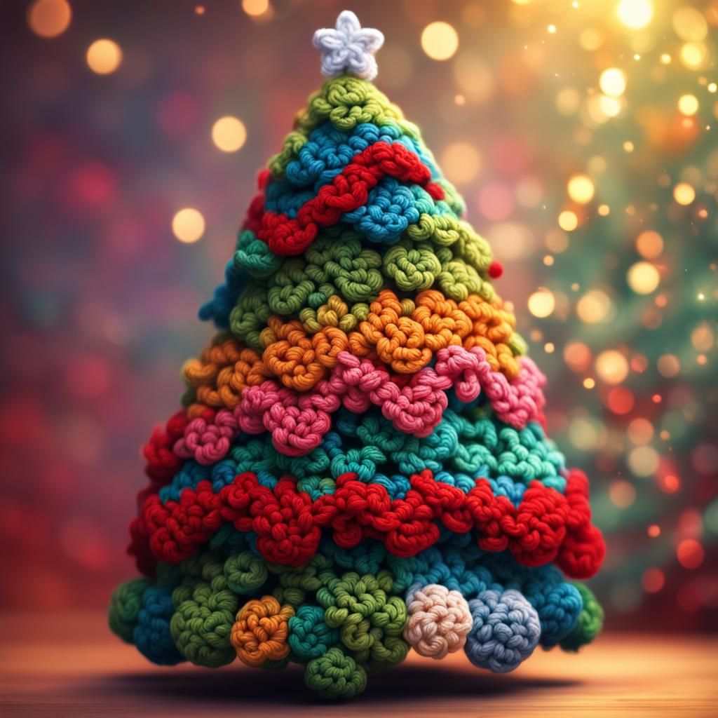 Cute Crocheted Christmas Tree in Splash Art Style