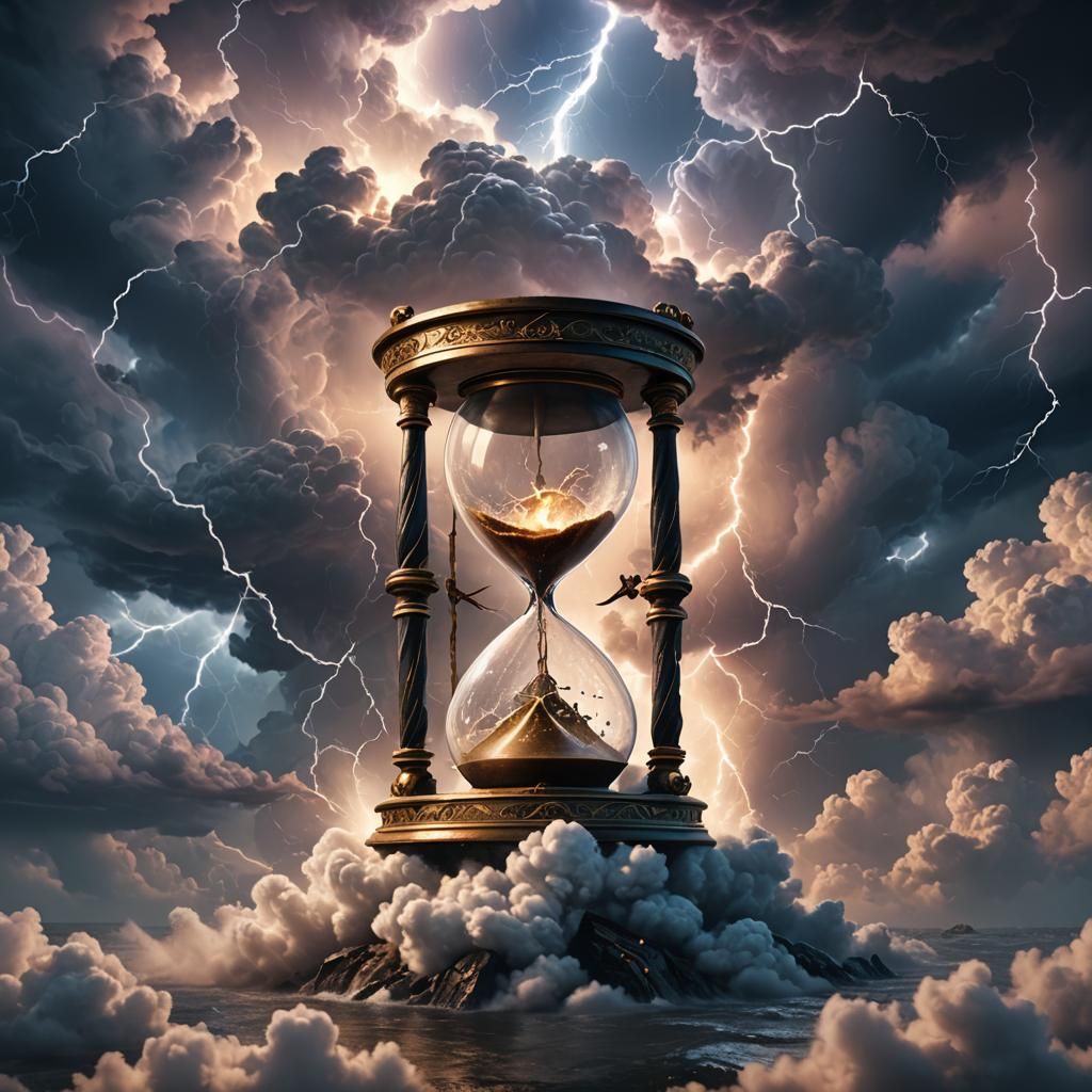 Hourglass on Cloud with Lightning: Fantasy Concept Art