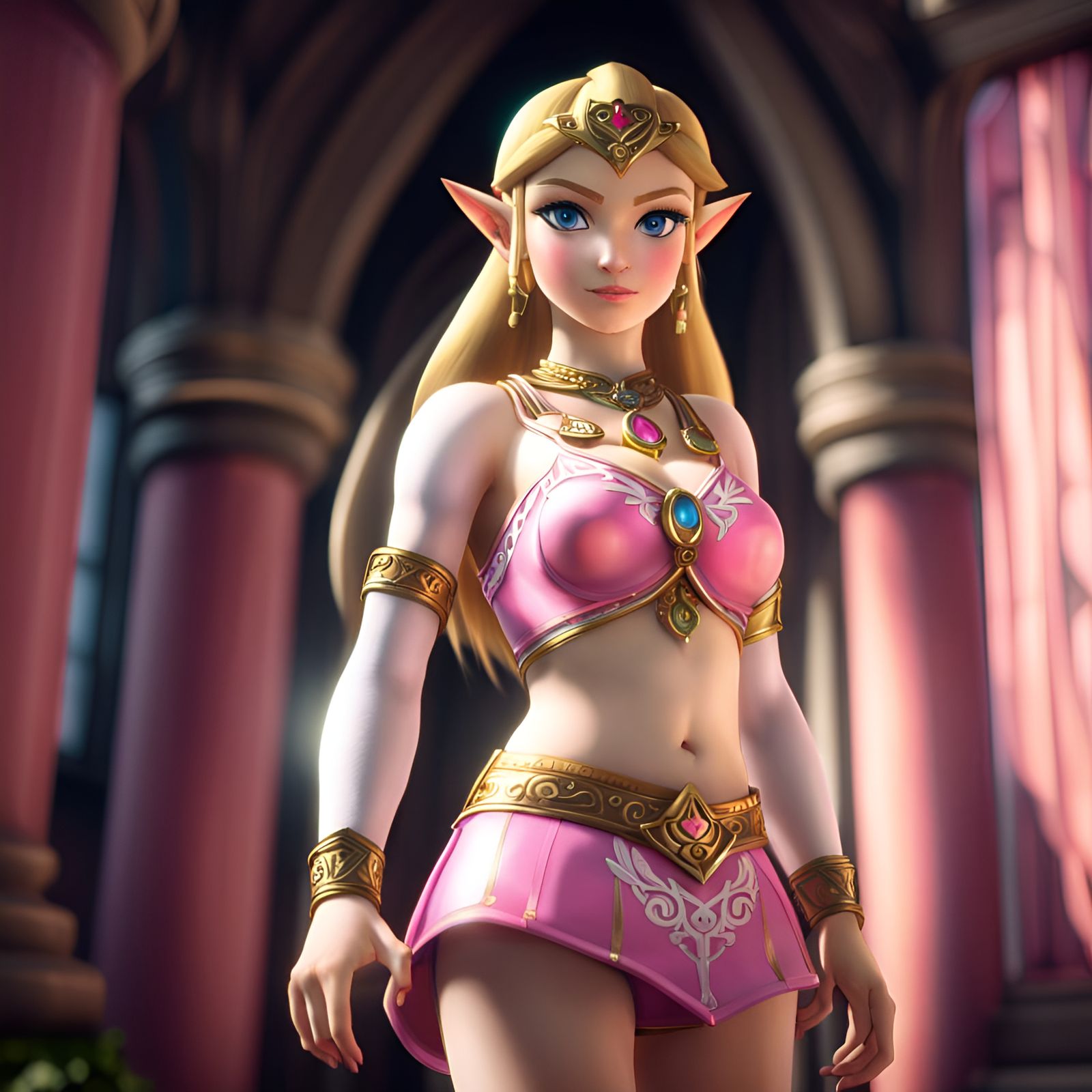 Hyperrealistic Princess Zelda in Pink Outfit