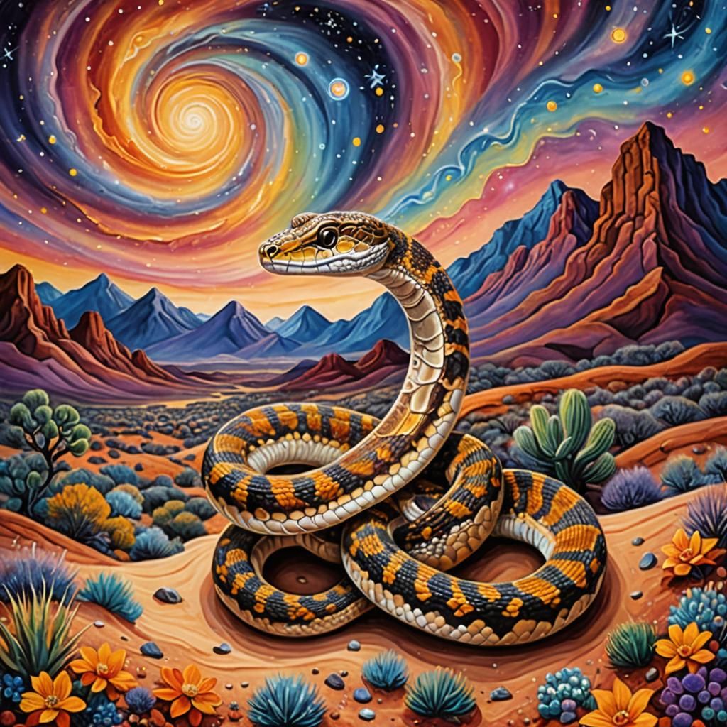 Rattlesnake in Dreamtime Sky as Impasto Oil Painting