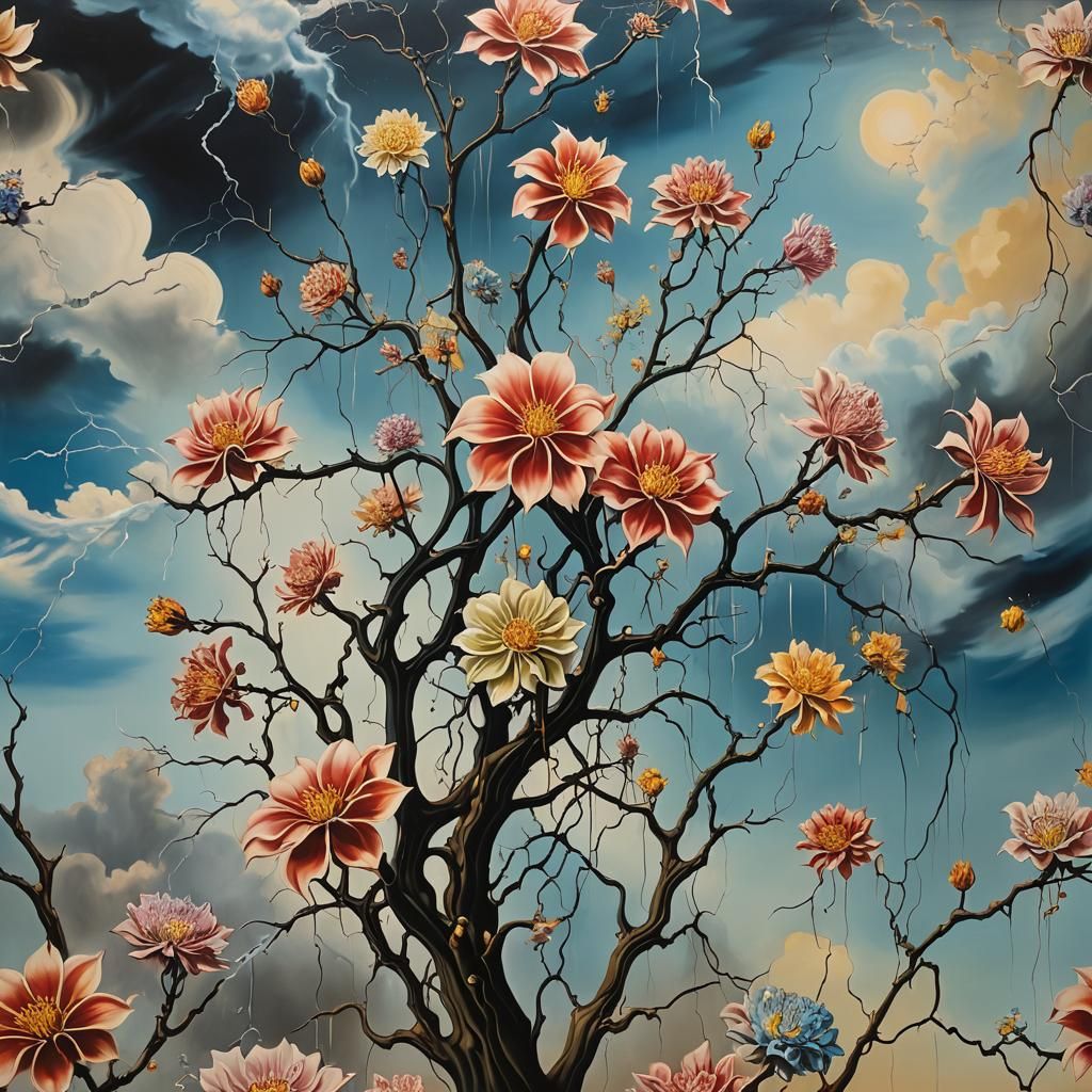 Surreal Thunder Blossoms in Dali Style