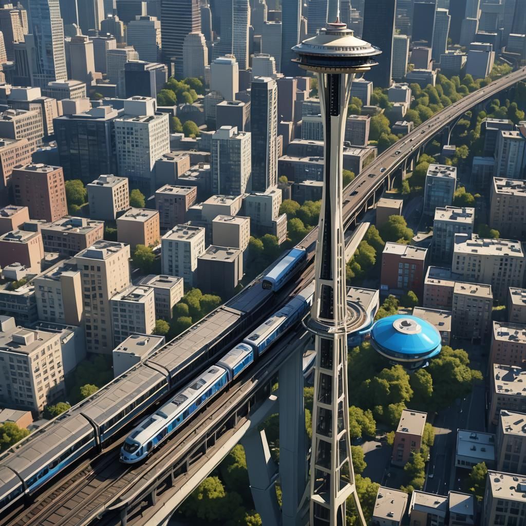 Seattle Space Needle and Monorail: Fantasy Concept Art