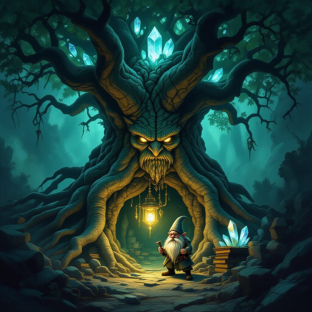 Ancient Oak Tree Lair With Gnome Tinkering