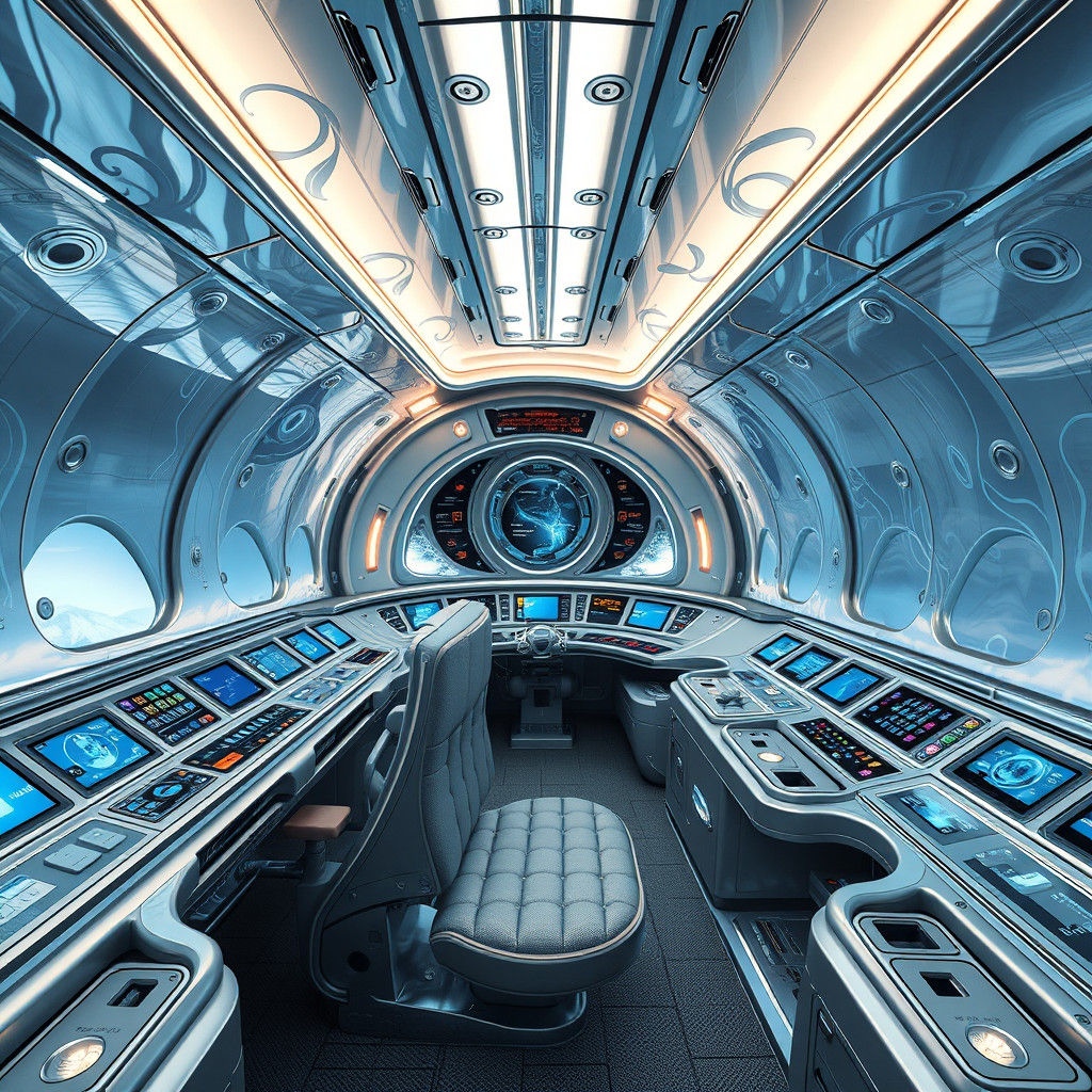 Futuristic Spacecraft Control Room in Art Nouveau Style