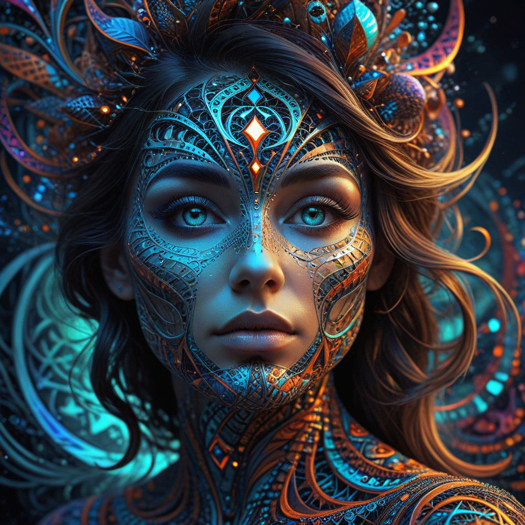 Fractal Portrait with Castle Hair in Vibrant Colors