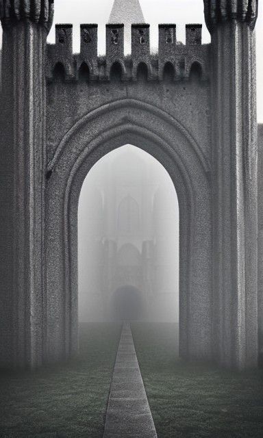 Ethereal Fantasy Castle in Fog with 3D Rendering