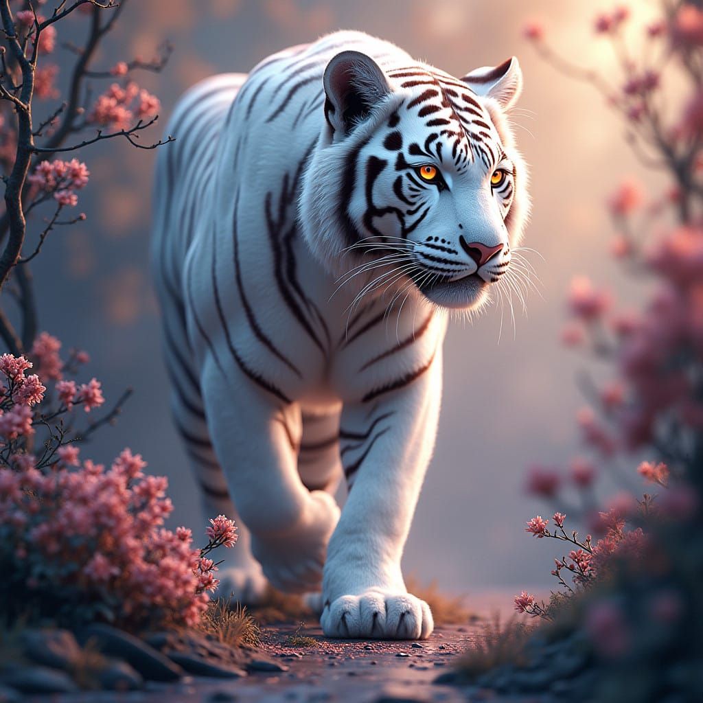 Majestic White Tiger in Vibrant Fantastical Environment
