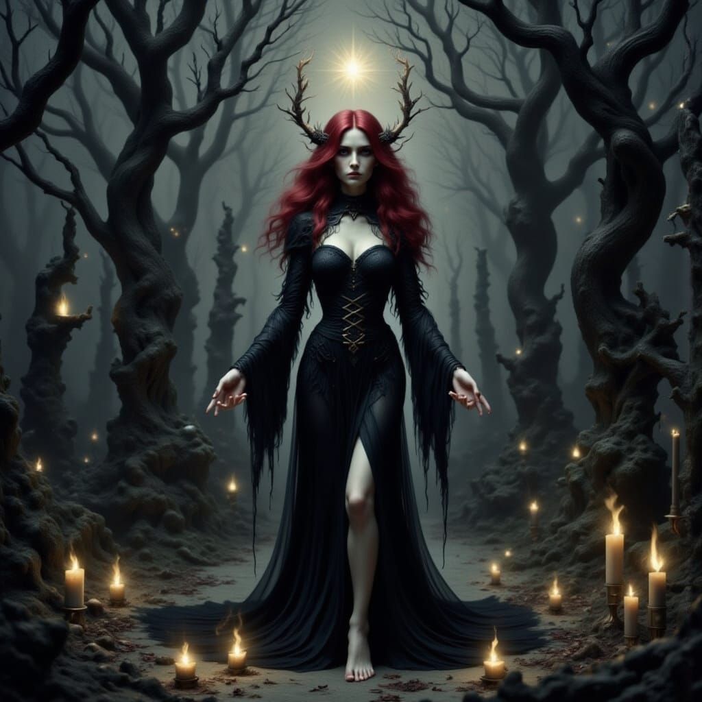Faerie Witch Summons Spirits in Dark Fantasy Art