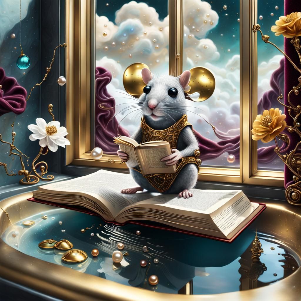 Wool Mouse Reads in Futuristic Bathroom