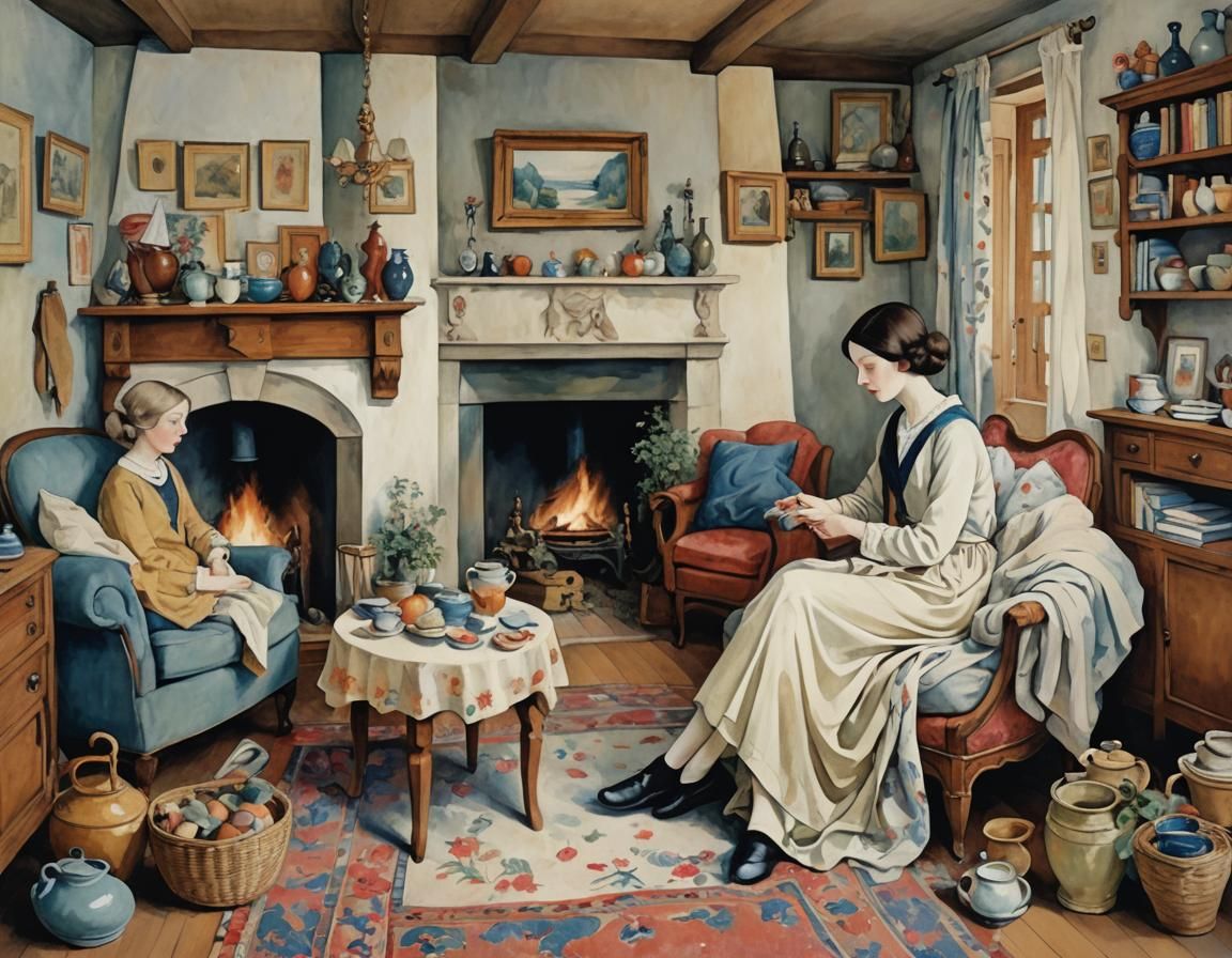 Intricate Cozy Home Interior: Detailed Digital Art