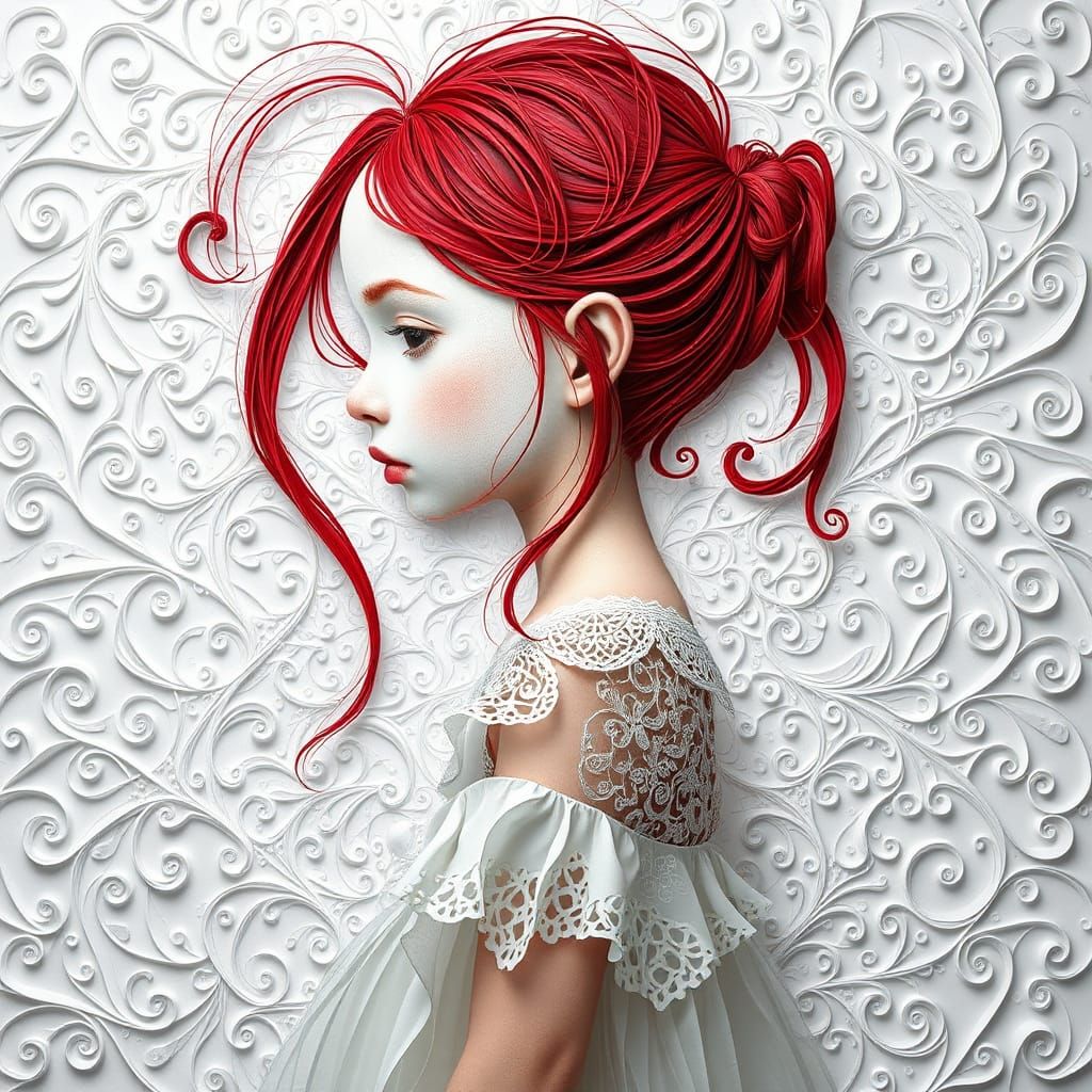 Ethereal Girl in Whimsical Paper Wonderland