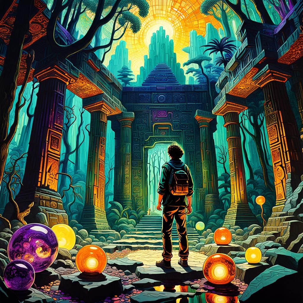 Explorer Discovering Jungle Temple: Glassblowing Art