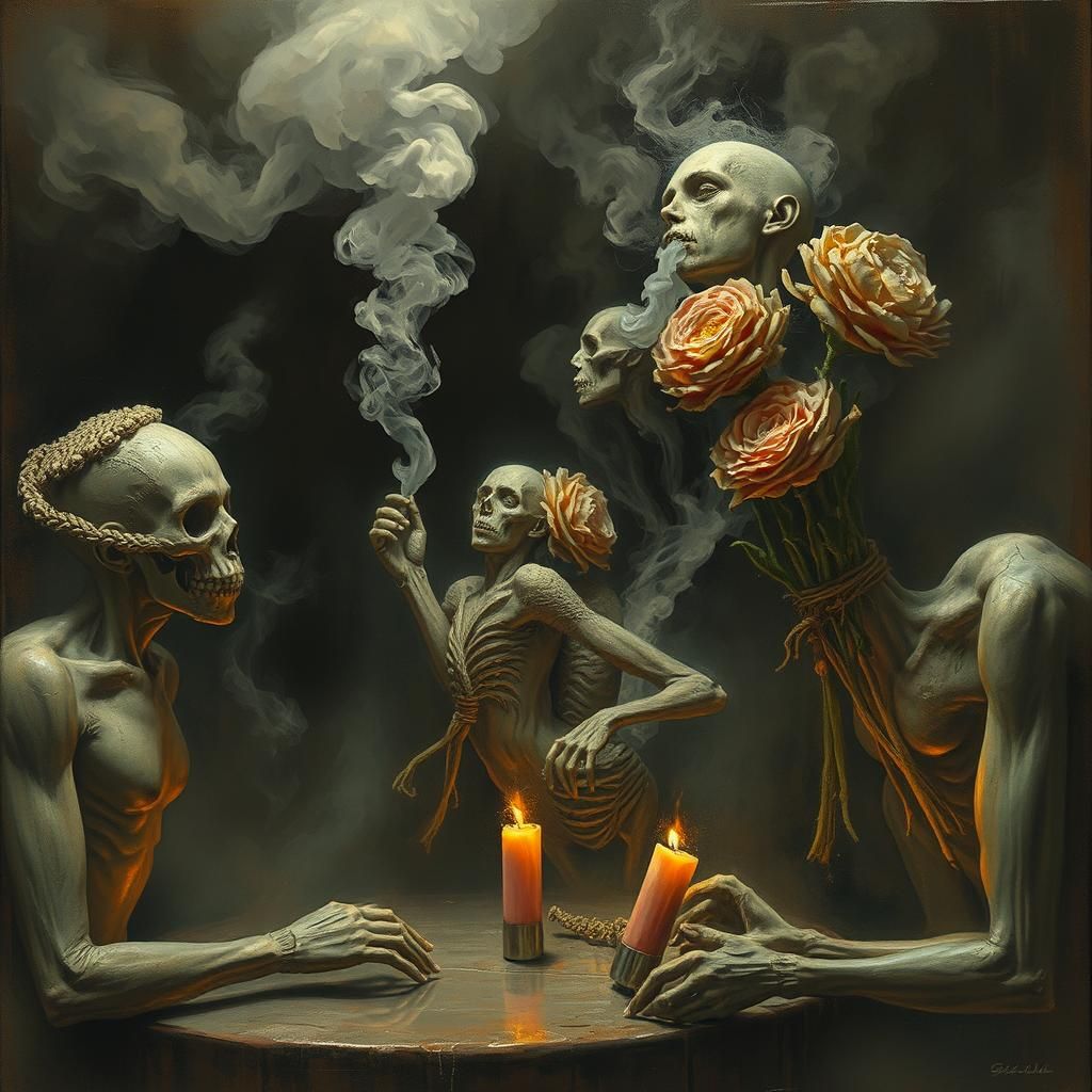 Surreal Smoking Bar with Mannequin Flower Eaters