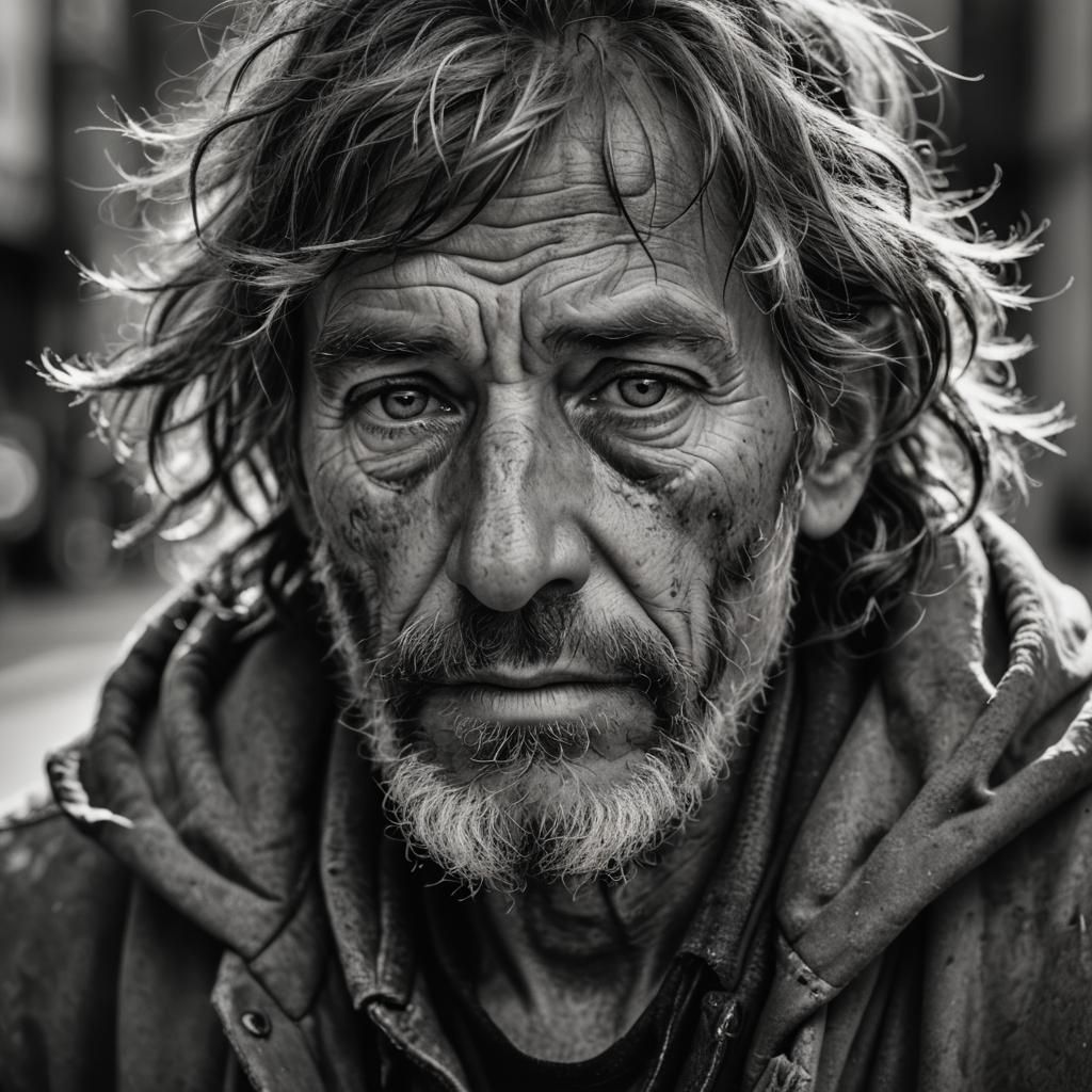 Introspective Homeless Man: Fine Art Black and White Portrai...