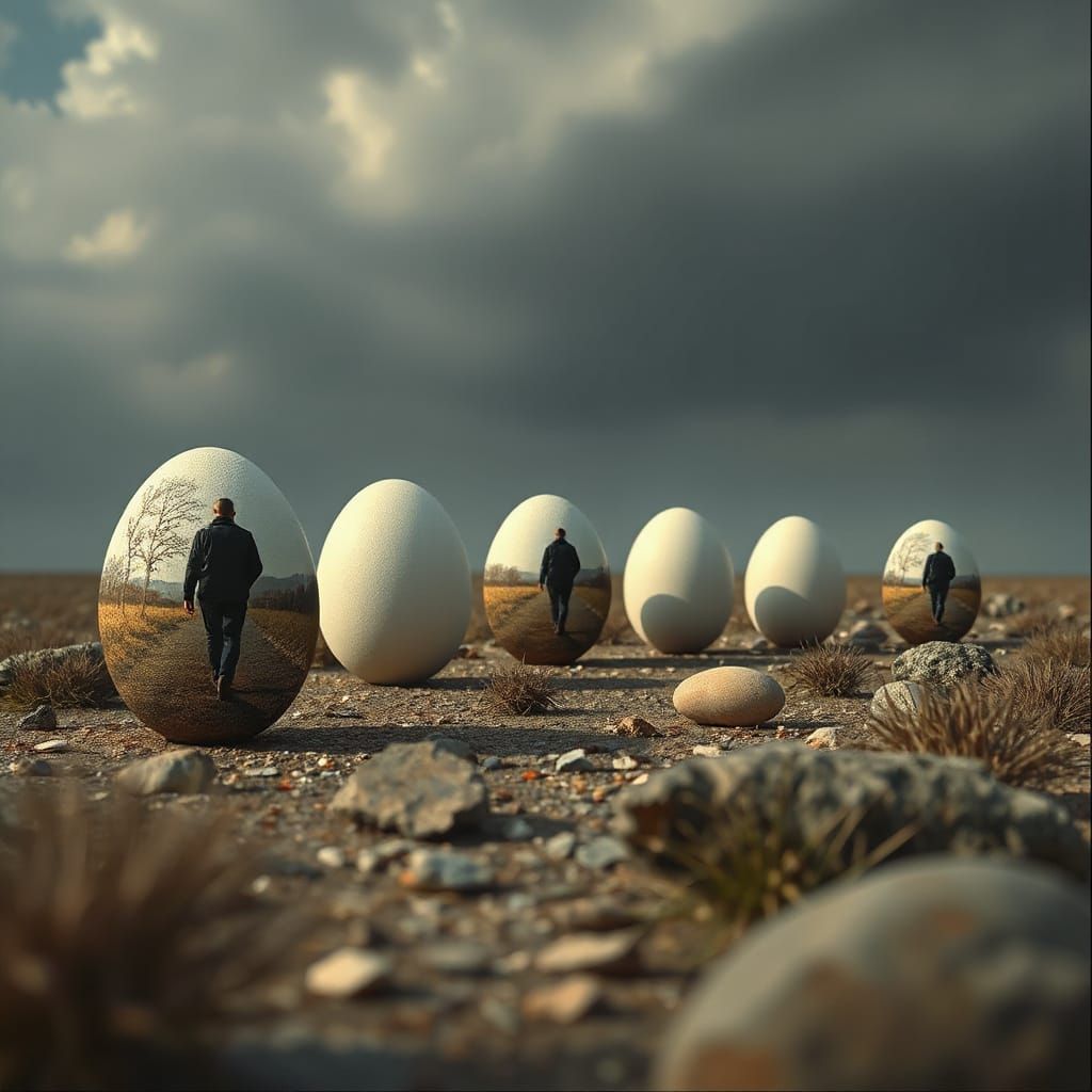 Surreal Eggs Illustrate a Journey in Oil Paint