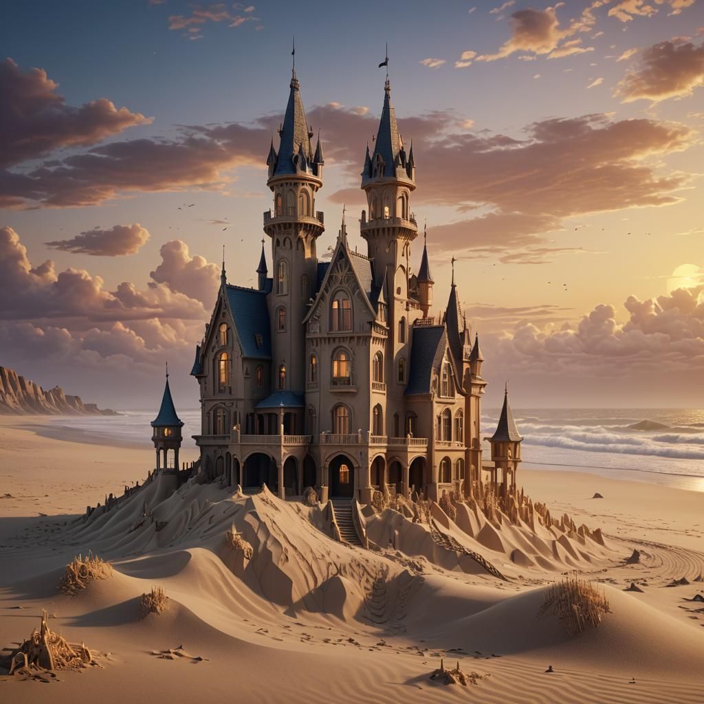 Addams Family Mansion Sandcastle in Anime Style