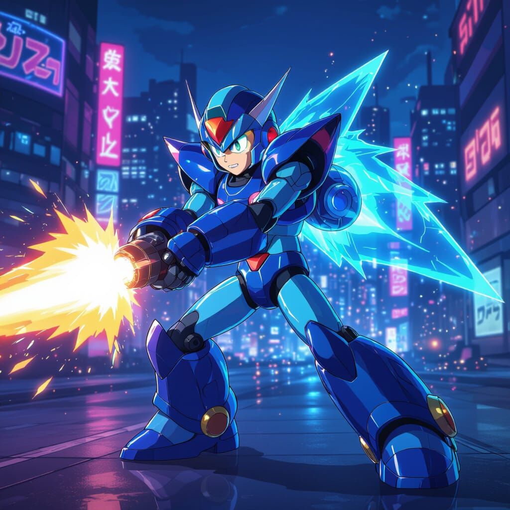 Mega Man X Action Pose in Neon City
