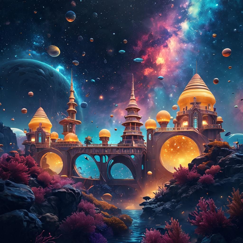 Solarpunk Underwater Galaxy Cityscape