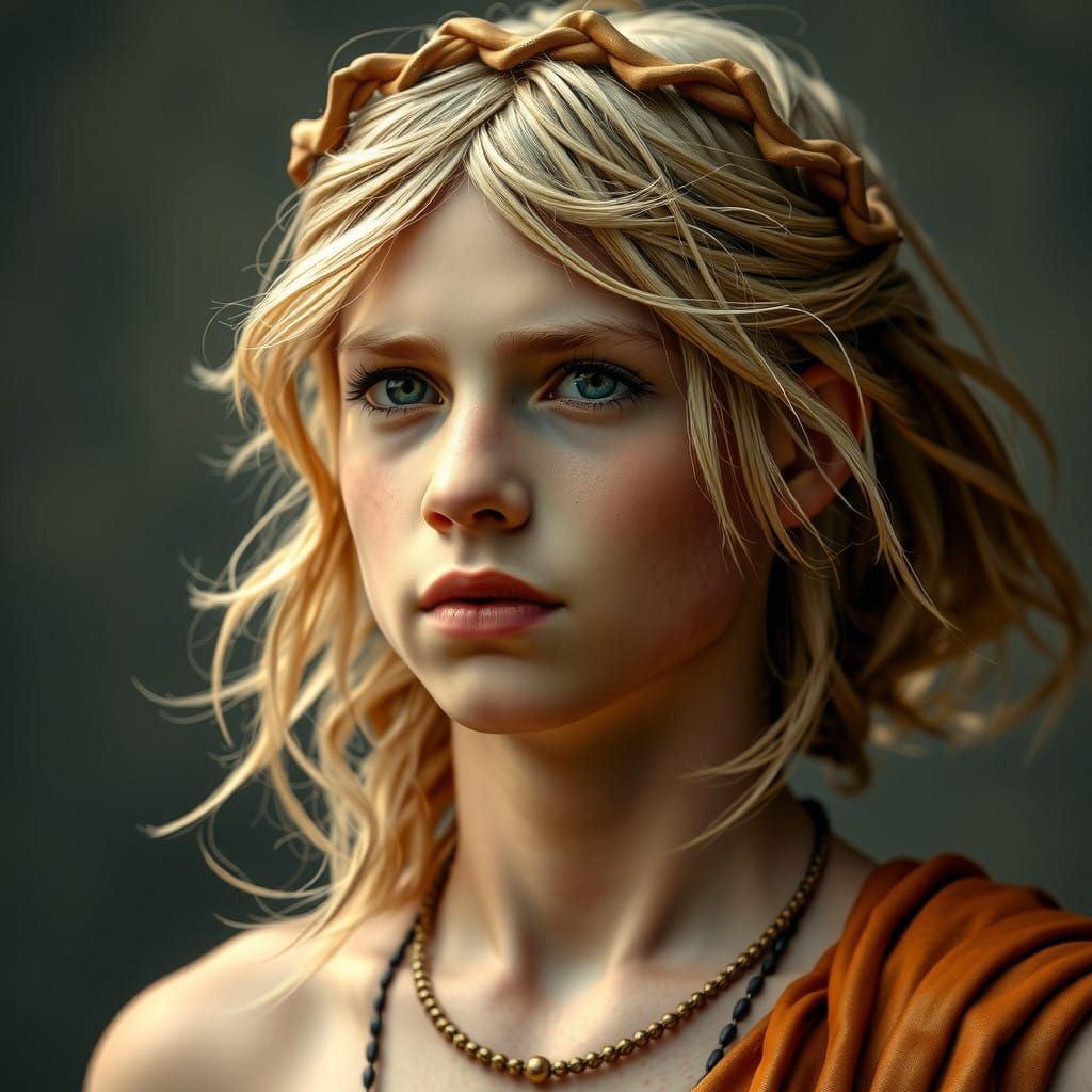 Achilles in Ancient Greek Attire with Golden Circlet