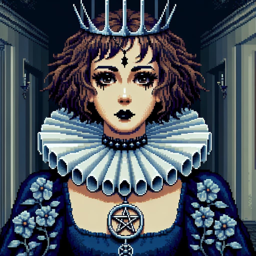 Regal Queen in Dark Castle, Pixel Art Style