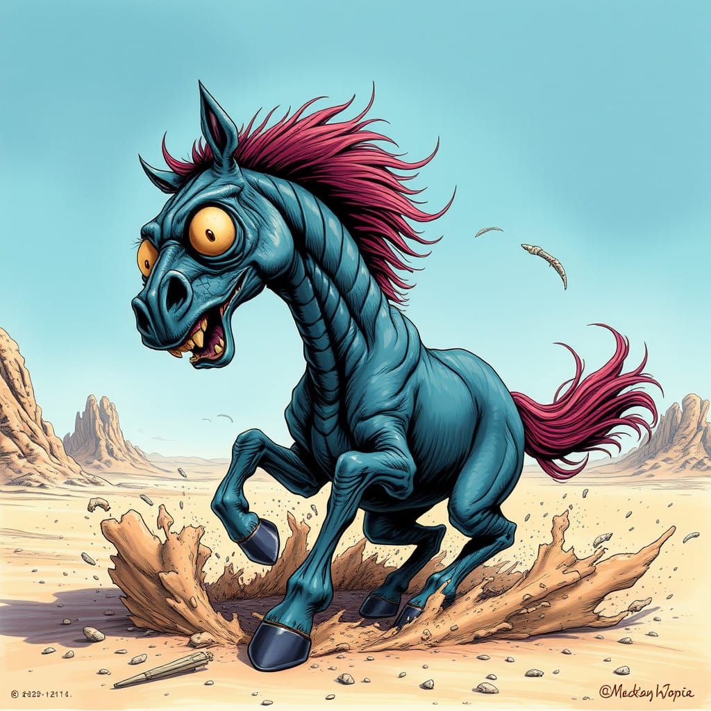 Alien Horse in a Mad Magazine Style Meltdown
